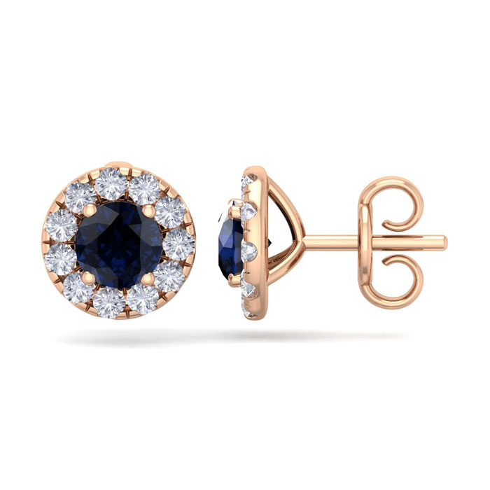 2.5 Carat Sapphire & Diamond Halo Stud Earrings In 14K Rose Gold (2.60 G),  By SuperJeweler