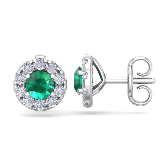 1.5 Carat Emerald Cut & Diamond Halo Stud Earrings in 14K White Gold (2 g),  by SuperJeweler