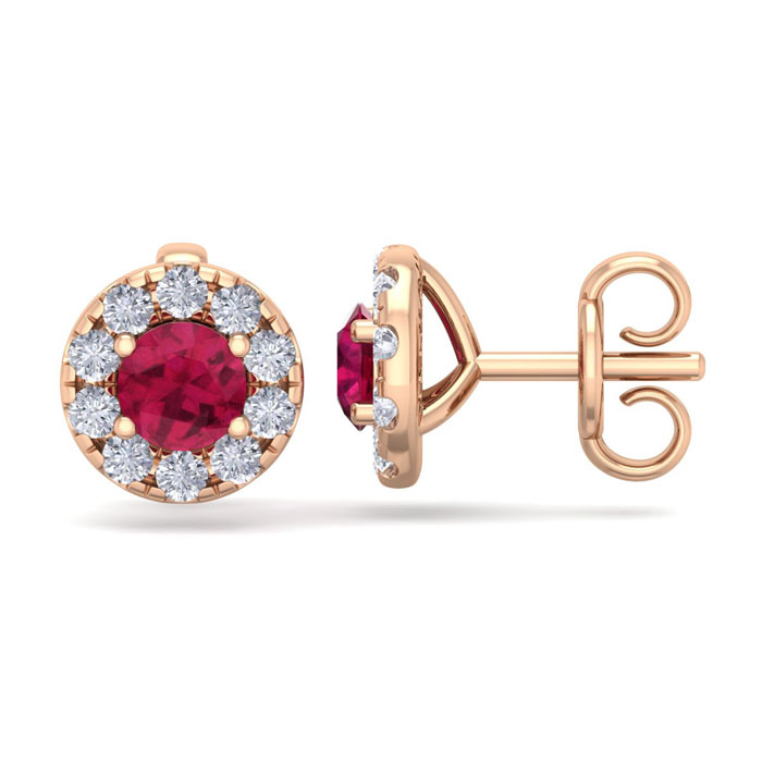 1.5 Carat Ruby & Diamond Halo Stud Earrings in 14K Rose Gold (2 g),  by SuperJeweler