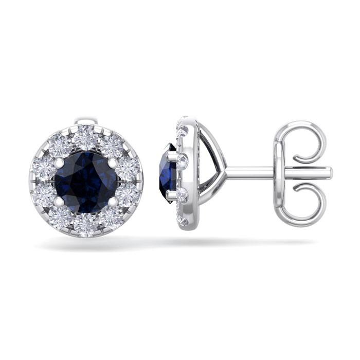 1.5 Carat Sapphire & Diamond Halo Stud Earrings In 14K White Gold (2 G),  By SuperJeweler