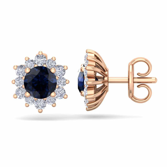 1.5 Carat Round Shape Flower Sapphire & Diamond Halo Stud Earrings in 14K Rose Gold (2 g),  by SuperJeweler