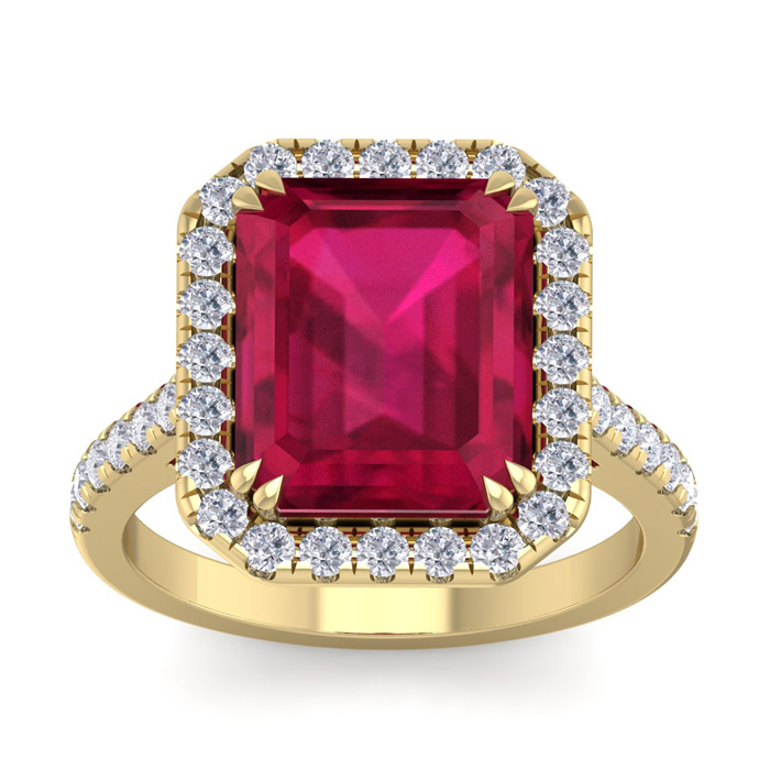 9 Carat Ruby & 38 Diamond Ring in 14K Yellow Gold (4.80 g), , Size 4 by SuperJeweler