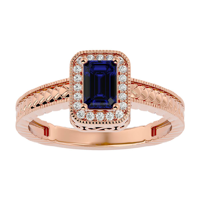 0.85 Carat Antique Style Sapphire & 20 Diamond Ring in Rose Gold (3.20 g), , Size 4.5 by SuperJeweler