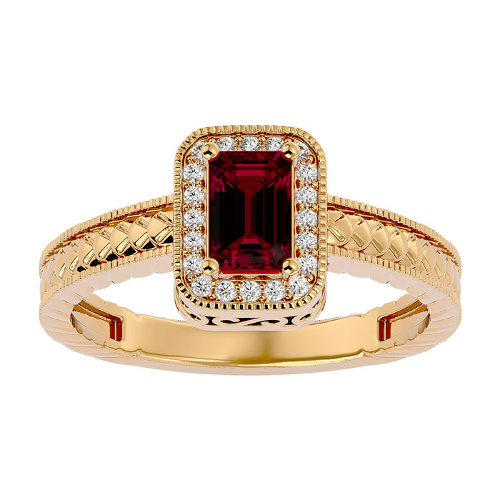 0.85 Carat Antique Style Ruby & 20 Diamond Ring in Yellow Gold (3.20 g), , Size 4.5 by SuperJeweler