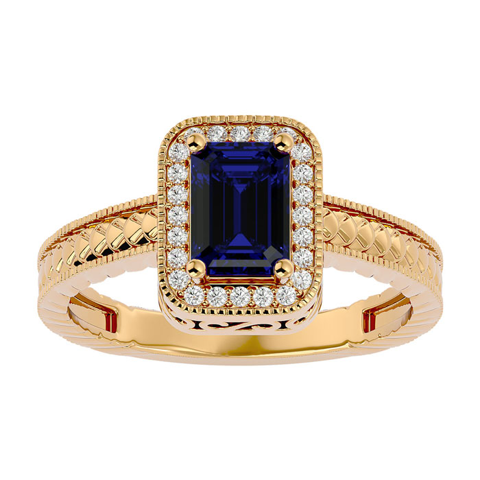 1.12 Carat Antique Style Sapphire & 24 Diamond Ring in Yellow Gold (3.20 g), , Size 4.5 by SuperJeweler