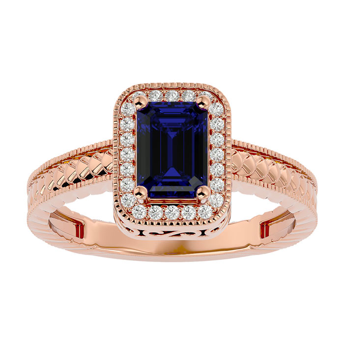 1.12 Carat Antique Style Sapphire & 24 Diamond Ring In Rose Gold (3.20 G), , Size 4.5 By SuperJeweler