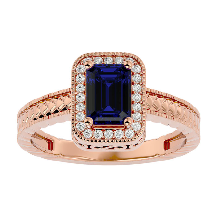 1.12 Carat Antique Style Sapphire & 24 Diamond Ring in Rose Gold (3.20 g), , Size 4.5 by SuperJeweler