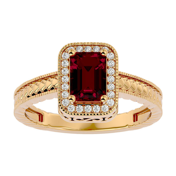 1.12 Carat Antique Style Ruby & 24 Diamond Ring in Yellow Gold (3.20 g), , Size 4.5 by SuperJeweler