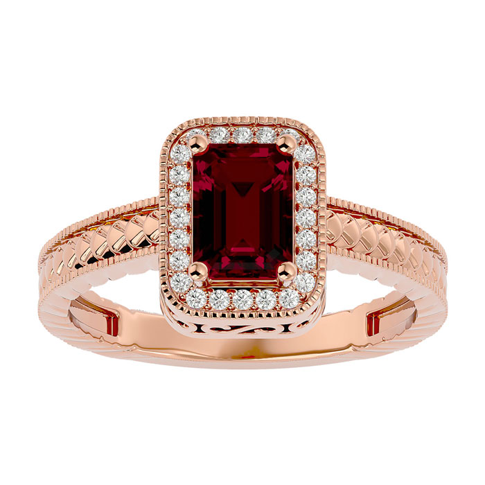 1.12 Carat Antique Style Ruby & 24 Diamond Ring in Rose Gold (3.20 g), , Size 4.5 by SuperJeweler