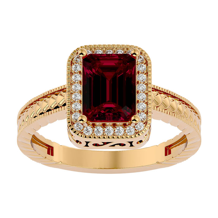 2 Carat Antique Style Ruby & 26 Diamond Ring in 14K Yellow Gold (3.90 g), , Size 4.5 by SuperJeweler