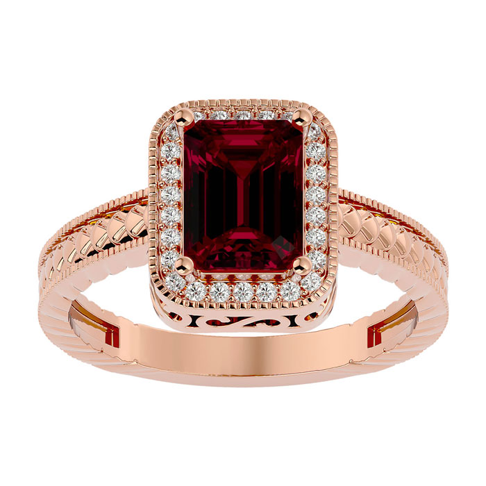 2 Carat Antique Style Ruby & 26 Diamond Ring In 14K Rose Gold (3.90 G), , Size 4.5 By SuperJeweler