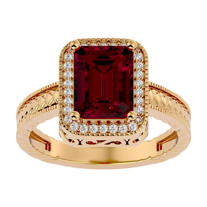 2.5 Carat Antique Style Ruby & 30 Diamond Ring In 14K Yellow Gold (4.50 G), , Size 4.5 By SuperJeweler