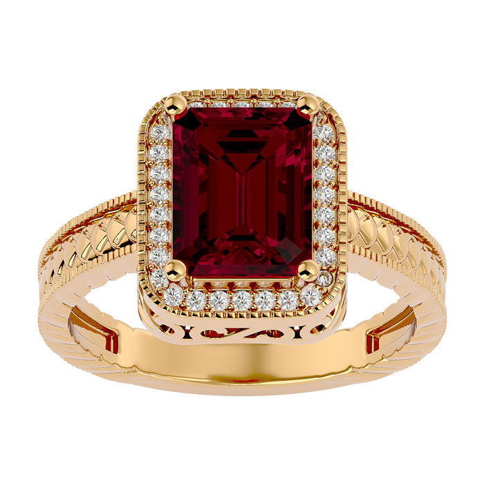 2.5 Carat Antique Style Ruby & 30 Diamond Ring in 14K Yellow Gold (4.50 g), , Size 4.5 by SuperJeweler