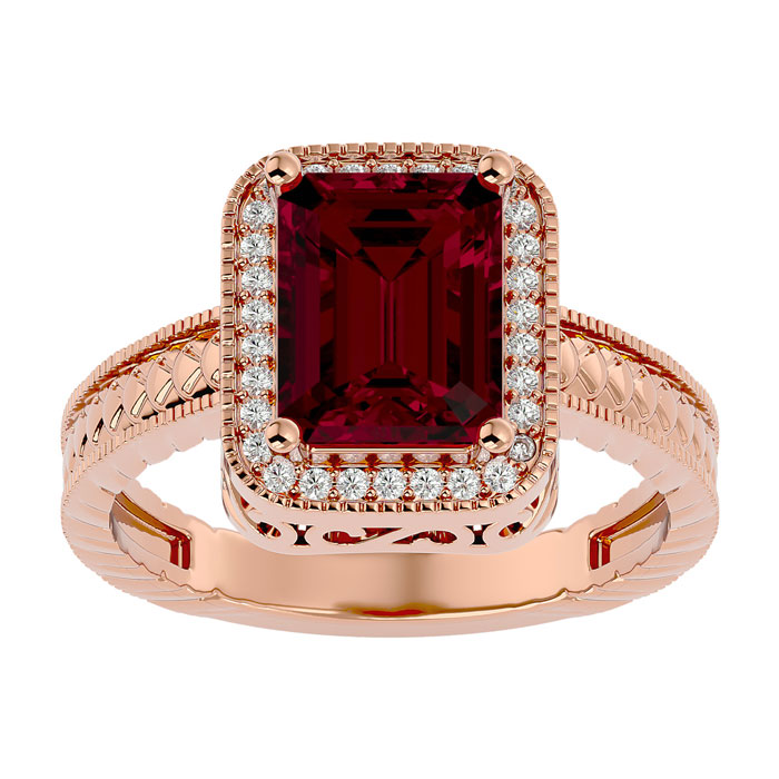 2.5 Carat Antique Style Ruby & 30 Diamond Ring In 14K Rose Gold (4.50 G), , Size 4.5 By SuperJeweler