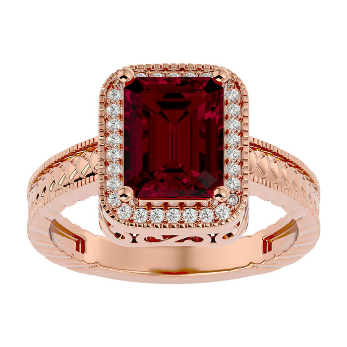 2.5 Carat Antique Style Ruby & 30 Diamond Ring in 14K Rose Gold (4.50 g), , Size 4.5 by SuperJeweler