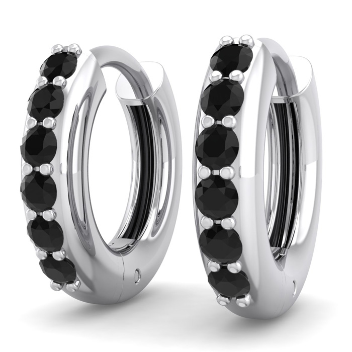 1/4 Carat Black Diamond Men's Hoop Earrings In 14K White Gold (2.70 G) By SuperJeweler