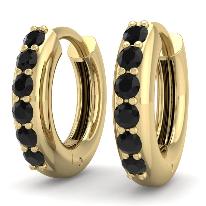 1/4 Carat Black Diamond Men's Hoop Earrings In 14K Yellow Gold (2.70 G) By SuperJeweler