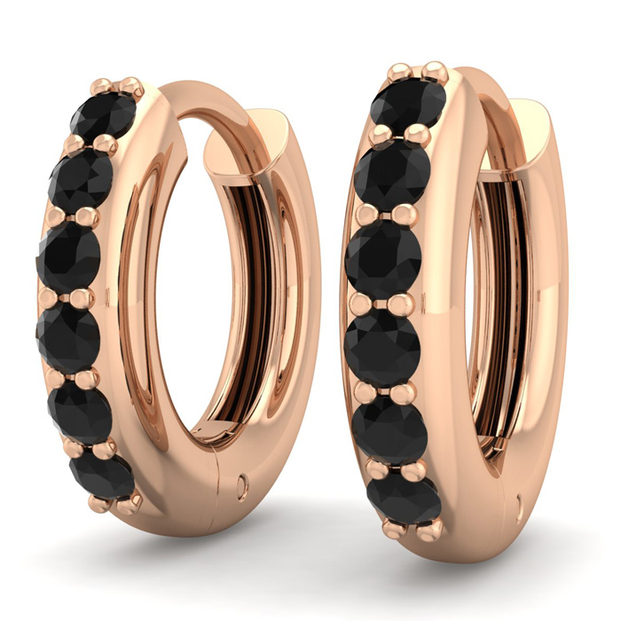 1/4 Carat Black Diamond Men's Hoop Earrings in 14K Rose Gold (2.70 g) by SuperJeweler