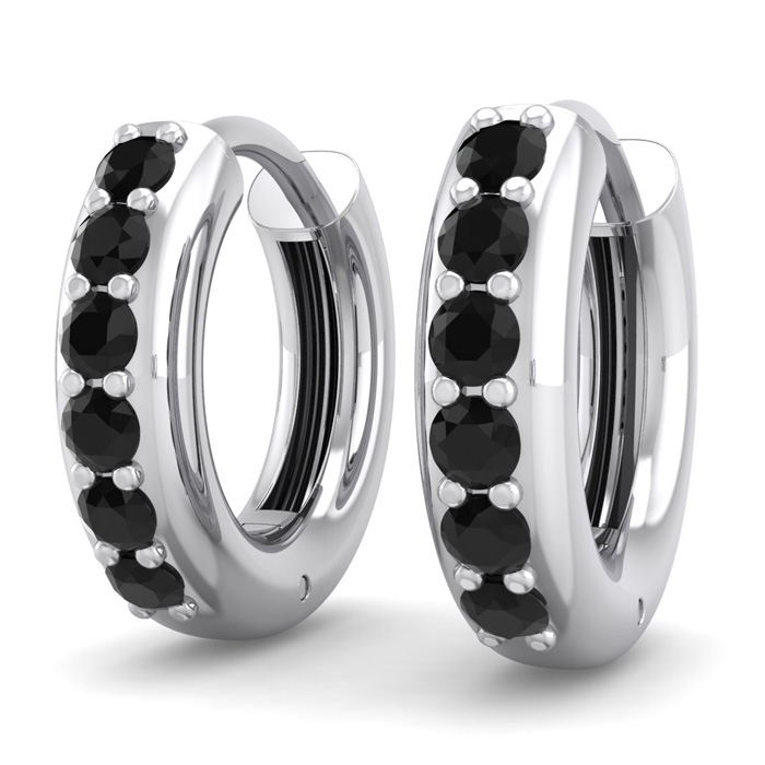 1/3 Carat Black Diamond Men's Hoop Earrings in 14K White Gold (3.50 g) by SuperJeweler