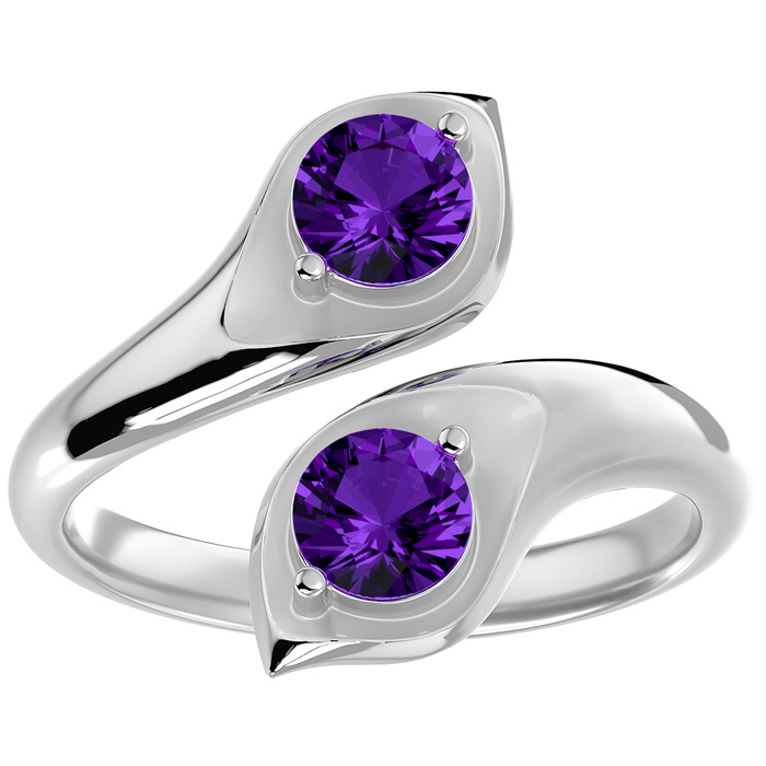 1 Carat Two Stone Amethyst Ring in 14K White Gold (4.70 g), Size 4 by SuperJeweler