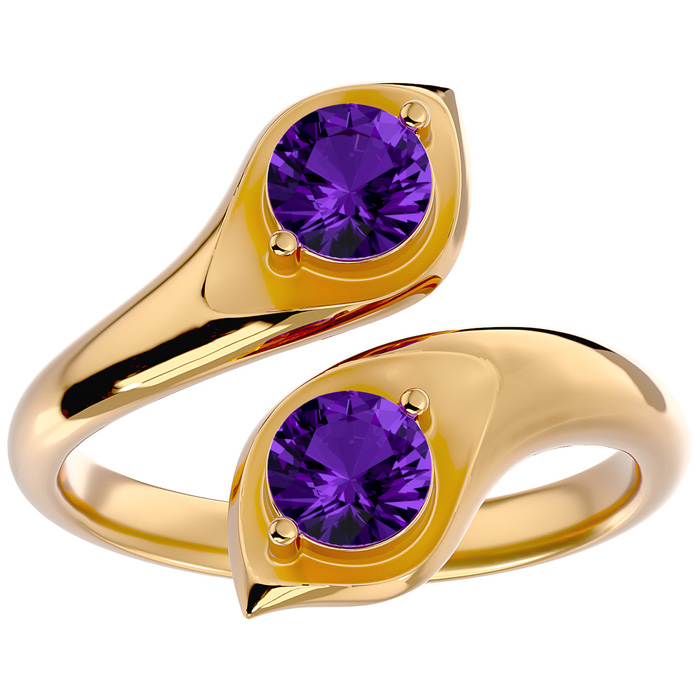 1 Carat Two Stone Amethyst Ring in 14K Yellow Gold (4.70 g), Size 4 by SuperJeweler