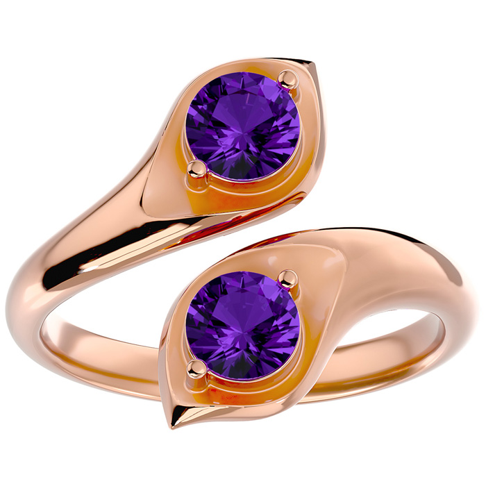 1 Carat Two Stone Amethyst Ring in 14K Rose Gold (4.70 g), Size 4 by SuperJeweler