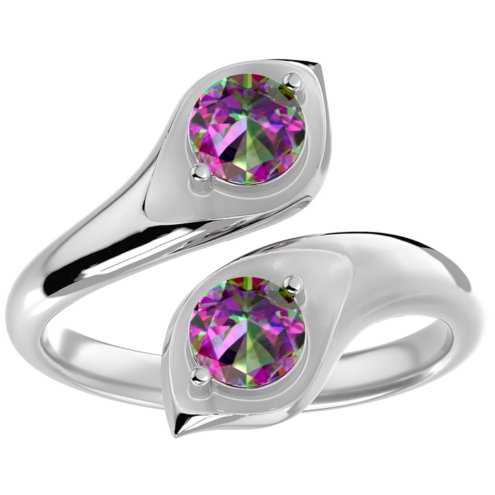 1 Carat Two Stone Mystic Topaz Ring in 14K White Gold (4.70 g), Size 4 by SuperJeweler