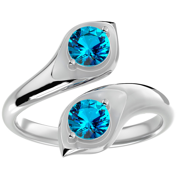 1 Carat Two Stone Blue Topaz Ring in 14K White Gold (4.70 g), Size 4 by SuperJeweler