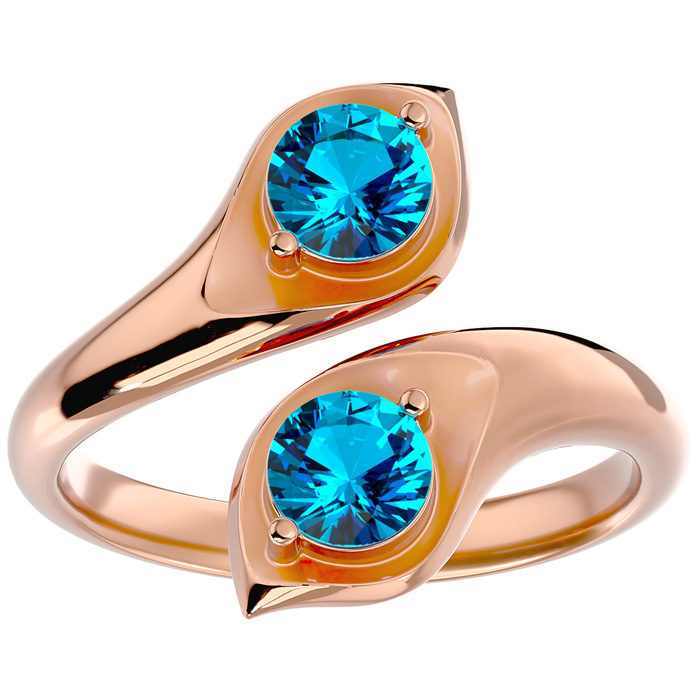 1 Carat Two Stone Blue Topaz Ring in 14K Rose Gold (4.70 g), Size 4 by SuperJeweler