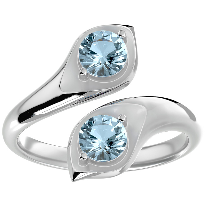 1 Carat Two Stone Aquamarine Ring in 14K White Gold (4.70 g), Size 4 by SuperJeweler