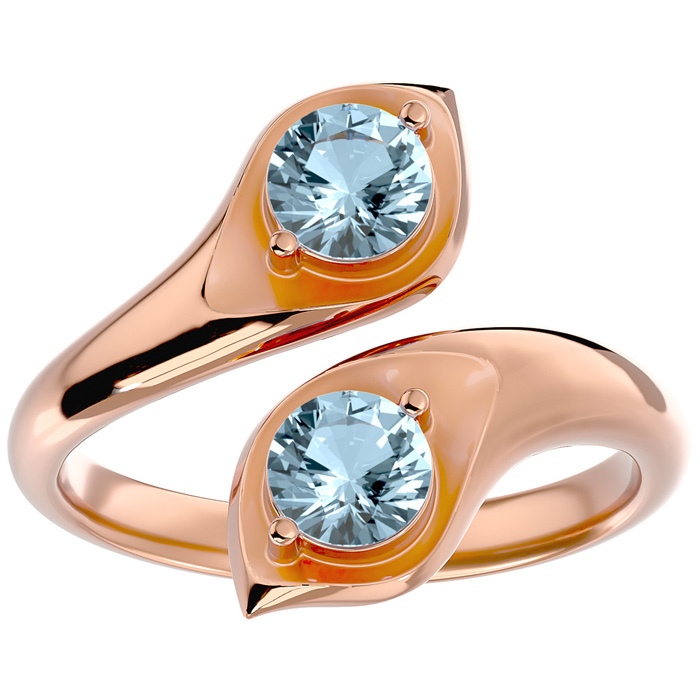 1 Carat Two Stone Aquamarine Ring in 14K Rose Gold (4.70 g), Size 4 by SuperJeweler