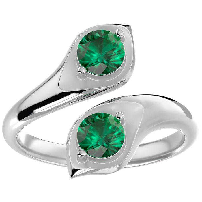 1 Carat Two Stone Emerald Ring in 14K White Gold (4.70 g), Size 4 by SuperJeweler