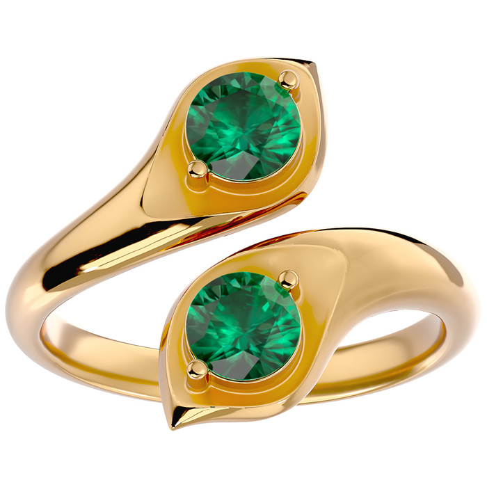 1 Carat Two Stone Emerald Ring in 14K Yellow Gold (4.70 g), Size 4 by SuperJeweler