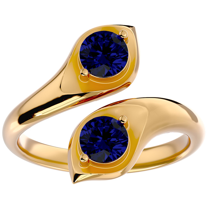 1 Carat Two Stone Sapphire Ring in 14K Yellow Gold (4.70 g), Size 4 by SuperJeweler