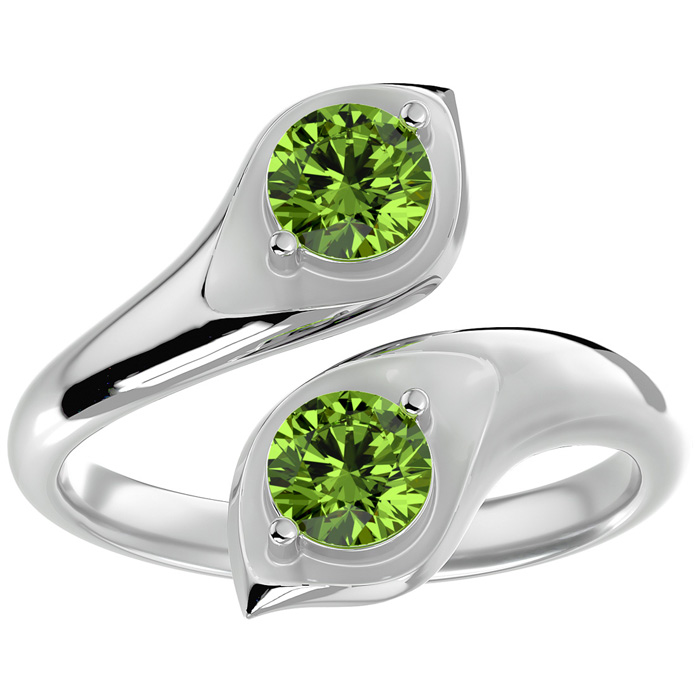 1 Carat Two Stone Peridot Ring in 14K White Gold (4.70 g), Size 4 by SuperJeweler