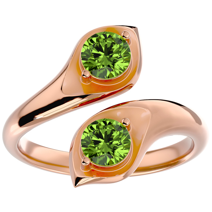 1 Carat Two Stone Peridot Ring in 14K Rose Gold (4.70 g), Size 4 by SuperJeweler