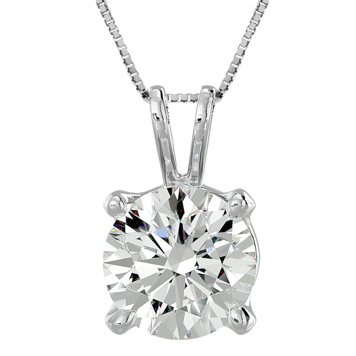2 Carat Round Brilliant Moissanite Necklace in 14K White Gold (1.4 g), 925Silver 18in BoxChain Inch Chain by SuperJeweler