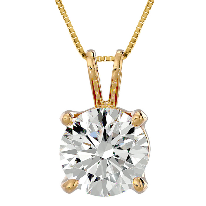 2 Carat Round Brilliant Moissanite Necklace in 14K yellow gold, 925Silver 18in BoxChain Inch Chain by SuperJeweler