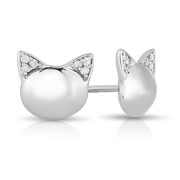 0.05 Carat Diamond Kitty Cat Stud Earrings in Sterling Silver,  by SuperJeweler