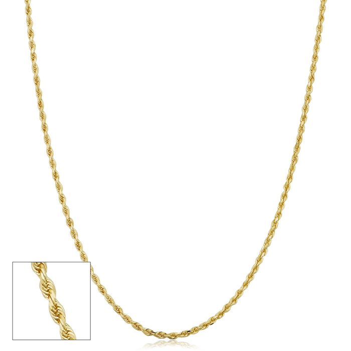 14K Yellow Gold (1.40 g) 1.6mm Hollow Rope Chain Necklace, 18 Inches by SuperJeweler