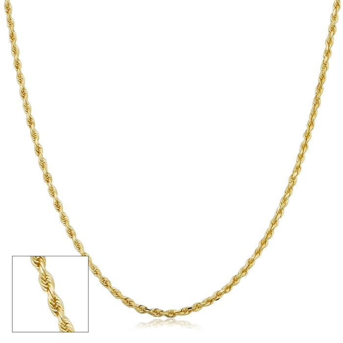 14K Yellow Gold (2.10 g) 1.9mm Hollow Rope Chain Necklace, 18 Inches by SuperJeweler