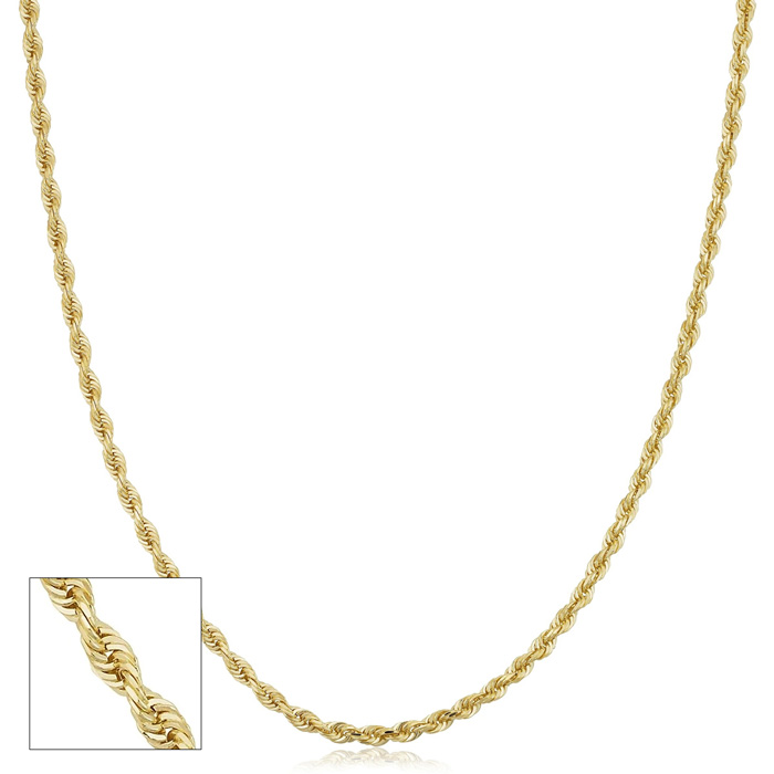 14K Yellow Gold (3.80 g) 2.7mm Hollow Rope Chain Necklace, 18 Inches by SuperJeweler