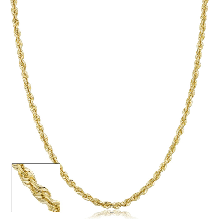 14K Yellow Gold (8.20 g) 3.3mm Hollow Rope Chain Necklace, 30 Inches by SuperJeweler