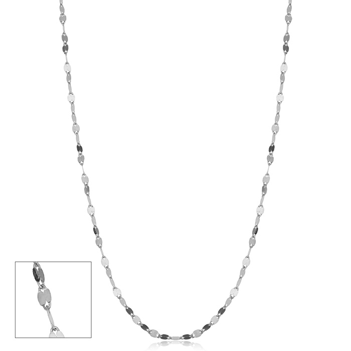 10 Karat White Gold 1.9mm Mirror Flat Link Chain, 24 Inches