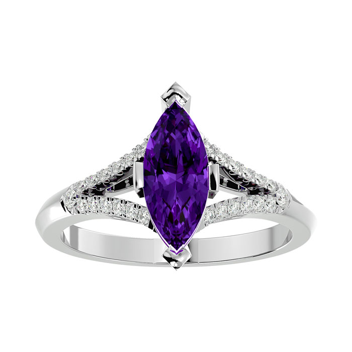 1 3/4 Carat Marquise Shape Amethyst & 26 Diamond Ring in 14K White Gold (4.10 g), , Size 4 by SuperJeweler