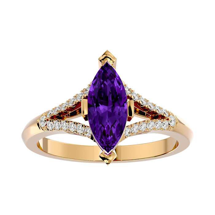 1 3/4 Carat Marquise Shape Amethyst & 26 Diamond Ring in 14K Yellow Gold (4.10 g), , Size 4 by SuperJeweler