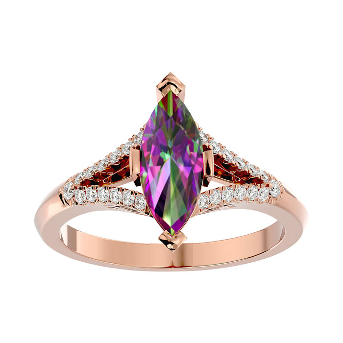 2 1/4 Carat Marquise Shape Mystic Topaz & 26 Diamond Ring in 14K Rose Gold (4.10 g), , Size 4 by SuperJeweler