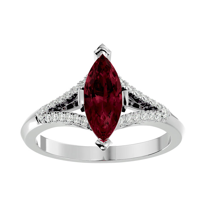 2 1/4 Carat Marquise Shape Garnet & 26 Diamond Ring in 14K White Gold (4.10 g), , Size 4 by SuperJeweler