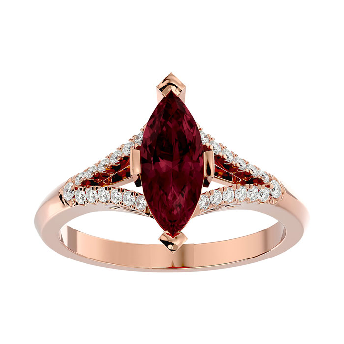2 1/4 Carat Marquise Shape Garnet & 26 Diamond Ring in 14K Rose Gold (4.10 g), , Size 4 by SuperJeweler