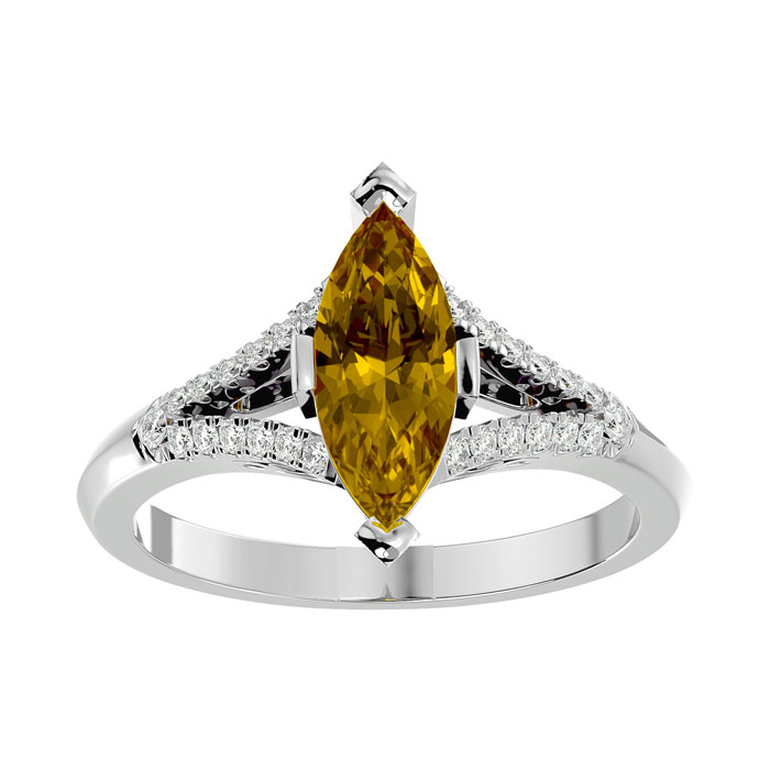 1 3/4 Carat Marquise Shape Citrine & 26 Diamond Ring in 14K White Gold (4.10 g), , Size 4 by SuperJeweler